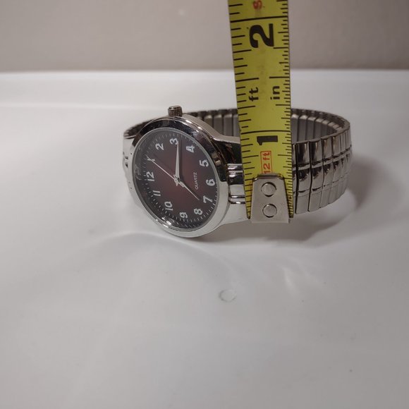 Metal Stretch Watch With Dark Red Dial - Picture 7 of 11